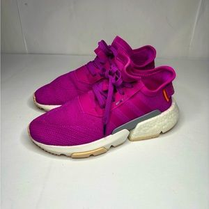 Adidas Vivid Pink Fabric Bubble Ankle Sock Lace Up Trainer Shoes Women’s